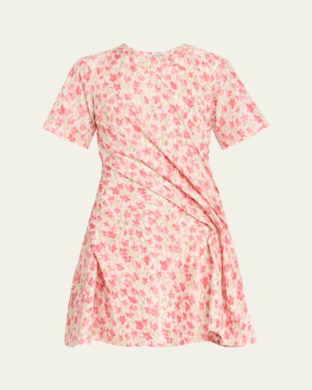 Floral-Print Short-Sleeve Twisted Mini Dress